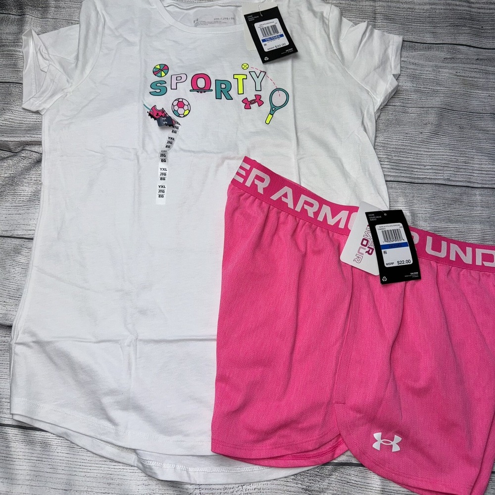 Under Armour Girls Youth XL (18/20) Sporty Pink Outfit Set NEW